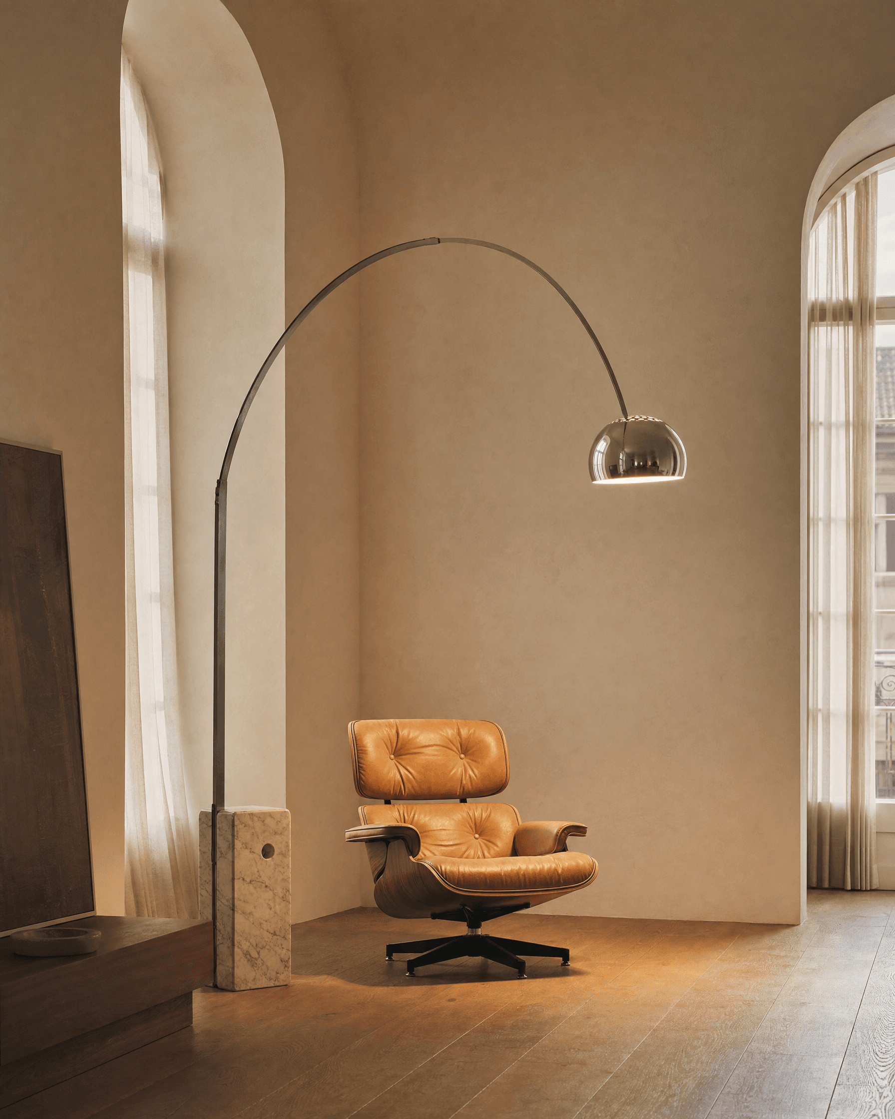 Arco floor lamp by Castiglioni in an Italian apartment